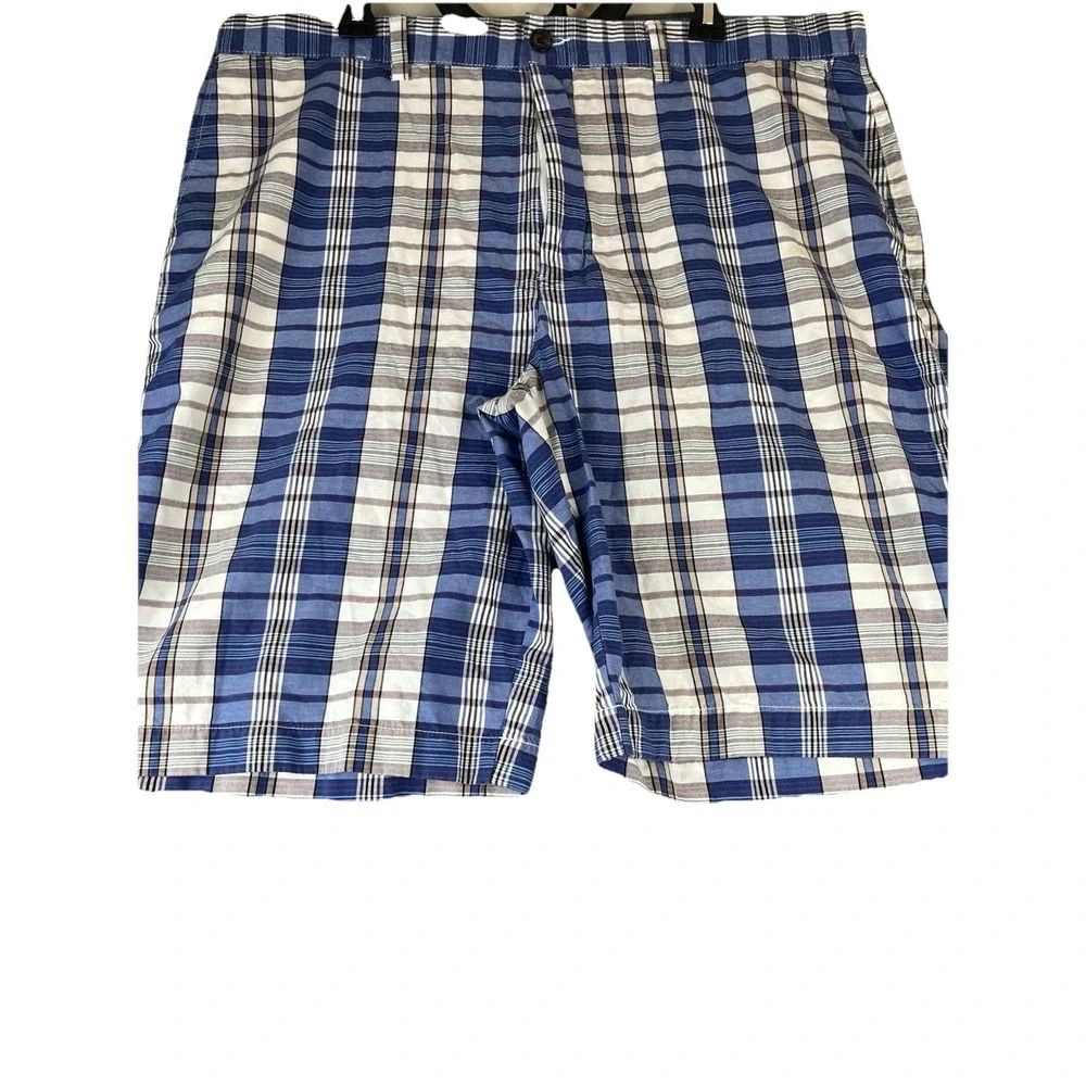 Banana Republic Mens Plaid Shorts Size 36 Cotton Blue Casual Flat Front
